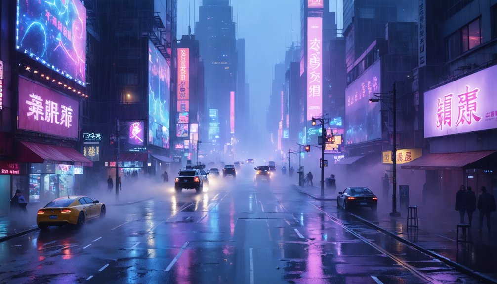 neon lit urban cyberpunk atmospheres