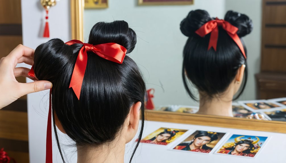 symmetrical center ponytail bun aesthetic