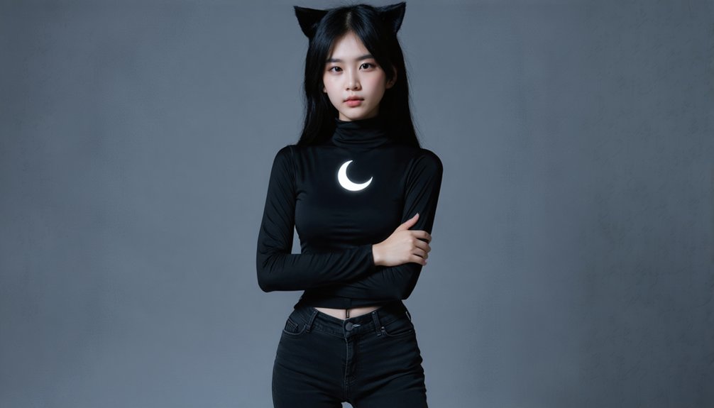 black outfit cat ears moon face